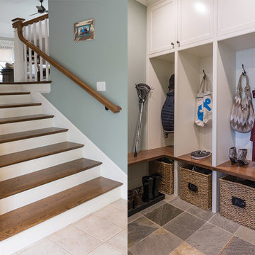 Georgetown, MA mud room and stairs lead to family room