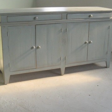 Large salvaged wood server painted in custom blue shade