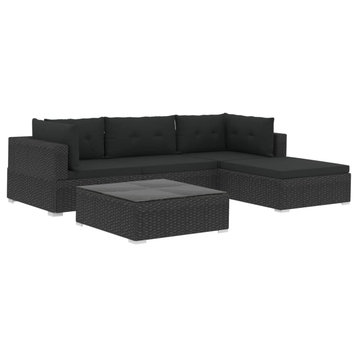 vidaXL Patio Furniture Set 5 Piece Outdoor Sofa and Table Poly Rattan Black