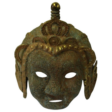 Chinese Oriental Green Bronze-ware Mask Shape Home Decor Display Hcs5295