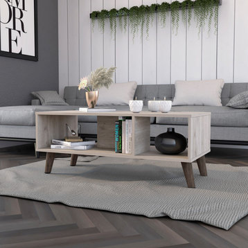 FM FURNITURE Oregon Four Legged Coffee Table with Two Open Shelves - Light Grey