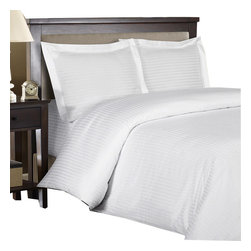 Royal Tradition - 100% Cotton 600TC Striped Duvet Cover Set, White, King/Cal King - Duvet Covers And Duvet Sets