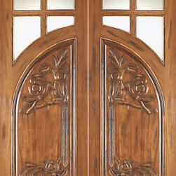 AN-2011-2 Mahogany 4 Lite Tempere Solid Entry TDL Double Door - Windows And Doors