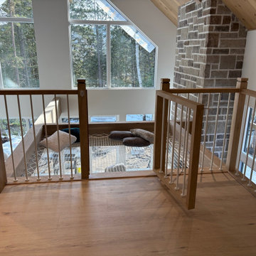 Modern Chalet Staircase & Loft Railing with Indoor Hammock Net