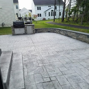 R- Stamped Concrete Patio, Seating wall with flagstone caps and dropped in grill