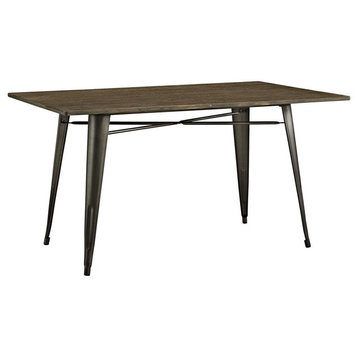 Industrial Dining Table, Metal Legs With Rectangular Hardwood Top, Brown