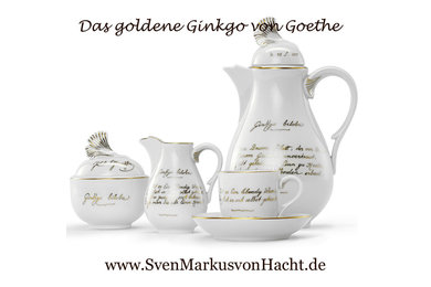 Kaffeeservice mit dem Porzellandekor Goldener Ginkgo von Goethe auf Ludwigsburg