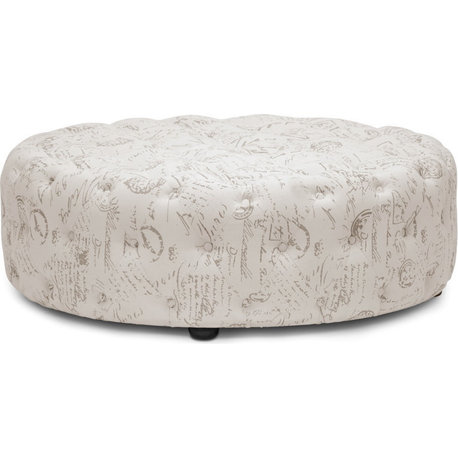 Baxton Studio Cardiff Beige Script Print Modern Tufted Ottoman