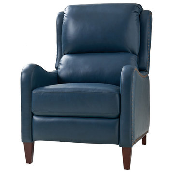 Genuine Leather  Push back Recliner With Wingback, Turquoise