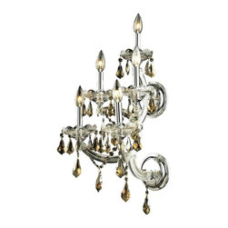 Elegant Lighting - Maria Theresa Golden Teak Crystal Sconce With 5-Light, Chrome, Royal Cut - Ceiling Lighting