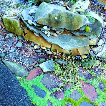GARDEN ART: PERGOLA & XERIPAVE PERVIOUS PAVER "COBBLE STONE" RAIN GARDEN CREEK