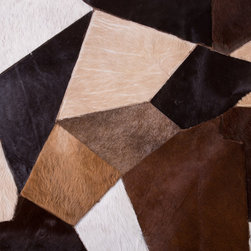 Modern Cowhide Patchwork Area Rug, Handmade, Hair-on-Hide, 5'10"x3'7" - Area Rugs