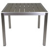 Hallie Outdoor Anodized Aluminum Dining Table With Tempered Glass Table Top, Faux Wood
