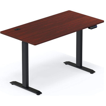 Modern Large Desk, Metal Legs With Electric Height Adjustable Top, Cherry
