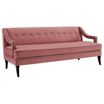 Concur Button Tufted Upholstered Velvet Sofa, Dusty Rose