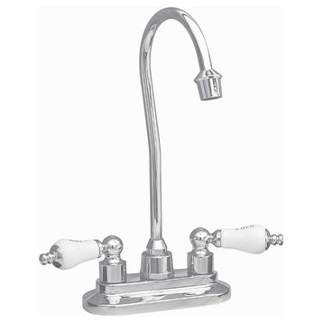 Gooseneck Bar Faucet Heavy Cast Brass Chrome 2 Handles |