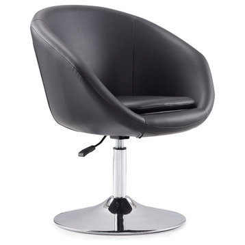 Hopper Swivel Adjustable Height Faux Leather Chair in Black and Polished Chrome