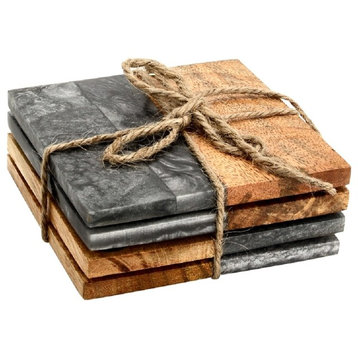 Fusion Wood and Granite Effect 4 pieces Half and Half Coaster Set