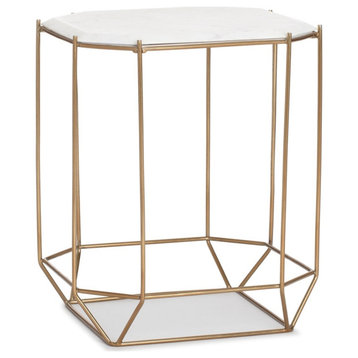 Finch Colton Solid Marble Top Accent Table with Gold Metal Base White Gold