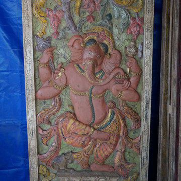 Antique Hand-Carved Teak Wall Art Relief Panel