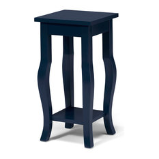 Lillian Wood End Table With Curved Legs and Shelf, Navy Blue