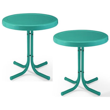 Home Square 2 Piece Metal Patio End Table Set in Turquoise Blue