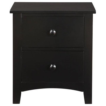 Pine Wood Night Stand With 2 Drawers, Black