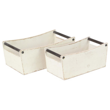 Farmhouse Distressed Wooden Crates With Iron Handles, 2-Piece Set