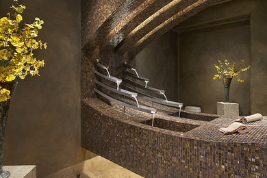 Powder room - contemporary powder room idea in Phoenix with an integrated sink