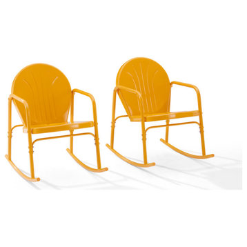 Griffith 2Pc Outdoor Metal Rocking Chair Set Tangerine Gloss 2 Rocking Chairs