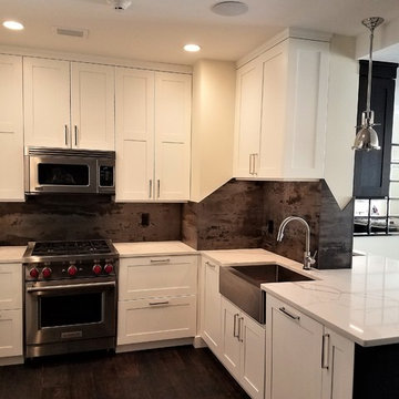 White/Black Transitional Kitchen & Bar with Dekton Trilium Backsplash