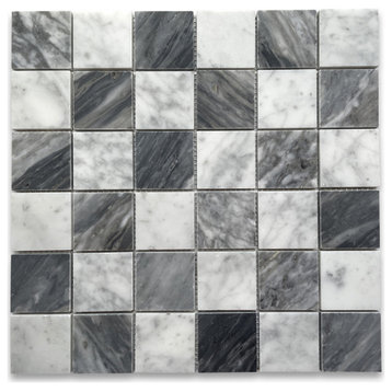 Carrara White Gray Marble Checkerboard Wall Floor Mosaic Tile Matte, 1 sheet