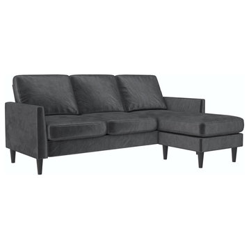Pemberly Row Contemporary Reversible Sofa Sectional in Dark Gray Velvet