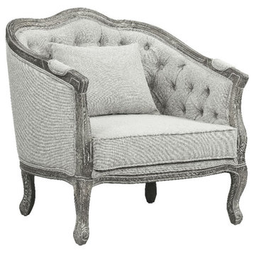 ACME Samael Linen Chair with Wooden Frame and Pillow in Gray and Gray Oak