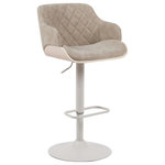 Armen Living - Toby Adjustable Swivel Barstool, Ivory With Vintage Taupe and Pale Accents - Elevate your kitchen or entertainment area with the Toby Adjustable Swivel Barstool ' where timeless elegance meets customizable comfort. This modern classic blends Mid-Century flair with practical design, offering a chic silhouette that fits seamlessly into both contemporary and transitional spaces. The Toby stool features a plush, diamond-stitched seat upholstered in either supple faux leather or textured performance fabric, offering lasting durability and comfort. Designed with a supportive curved back and integrated arms, the Toby stool keeps you comfortable whether you're sipping morning coffee or entertaining guests. Its 360-degree swivel and gas-lift adjustable height allow seamless transition between counter and bar height, while the round pedestal base ensures stable support. Choose from refined combinations: Gray or Black Faux Leather with Chrome finish and Walnut Wood accents for a sleek modern vibe, Gray Faux Leather with Black finish and Black wood accents for bold minimalism, or Vintage Taupe Fabric with an Ivory base and Pale Wood accents for a softer, contemporary touch. Whether you're updating a kitchen island, breakfast bar, or pub table, the Toby barstool delivers ergonomic comfort with statement-making style.