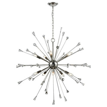 Sprigny 10-Light Chandelier, Polished Nickel With Clear Crystal
