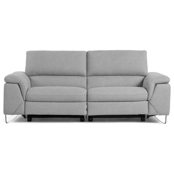Divani Casa Maine Modern Light Grey Fabric Sofa With 2 Electric Recliners
