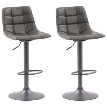 CorLiving Palmer Adjustable Square Tufted Gray Faux Leather Barstool - Set of 2