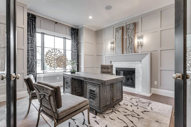 Home office photo in Salt Lake City with a stone fireplace