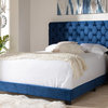 Candace Luxe and Glamour Navy Velvet Upholstered Queen Size Bed