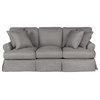 Transitional 3 Seater Sofa, Comfortable Slipcovered Seat With Rolled Arms, Gray