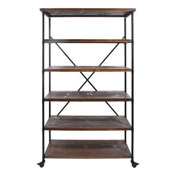 Sullivan Industrial Five Shelf Bookcase, Black Finish, Dark Walnut Finish