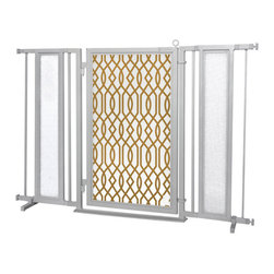 Fusion Gates - Fusion Gate with Gold Lattice Design, Satin Nickel, 52"-60" - Dog Gates