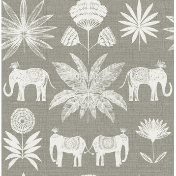 Bazaar Grey Elephant Oasis Wallpaper Bolt