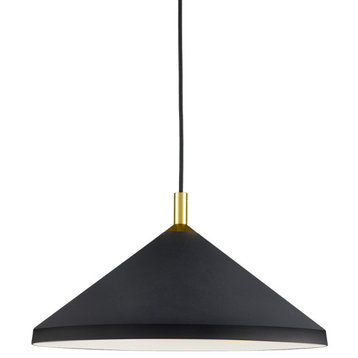 Dorothy Single Lamp Pendant, Black/Gold, 18"Dx9"H
