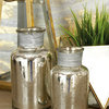 Modern Reflections Glass Metal Silver Bottles, 3-Piece Set, Silver, Mottled Gray