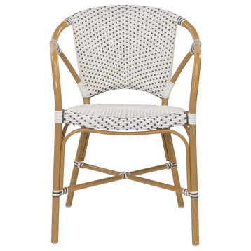 Valerie Outdoor Dining Armchair, Almond Frame, White With Cappuccino Dots