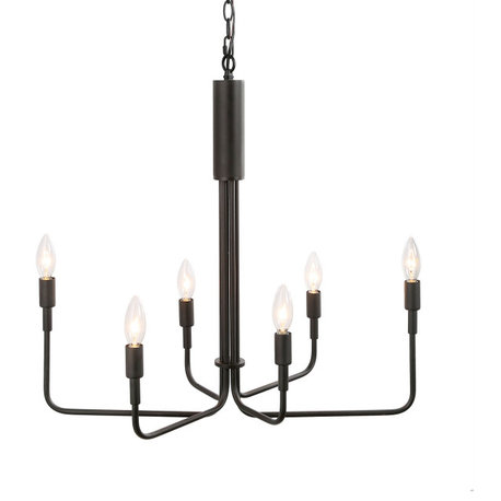 LNC 6-Light 25 Inch Modern Matte Black Candle-Style Linear LED Chandelier