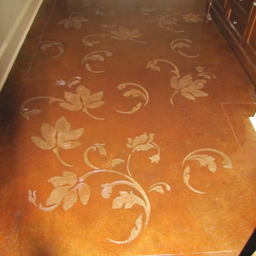 Stenciled Concrete - Bathroom floor leaves