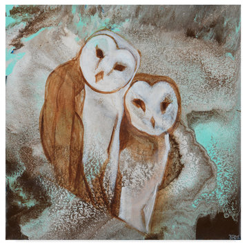 Cecile Broz 'Two Owls Aqua' Canvas Art